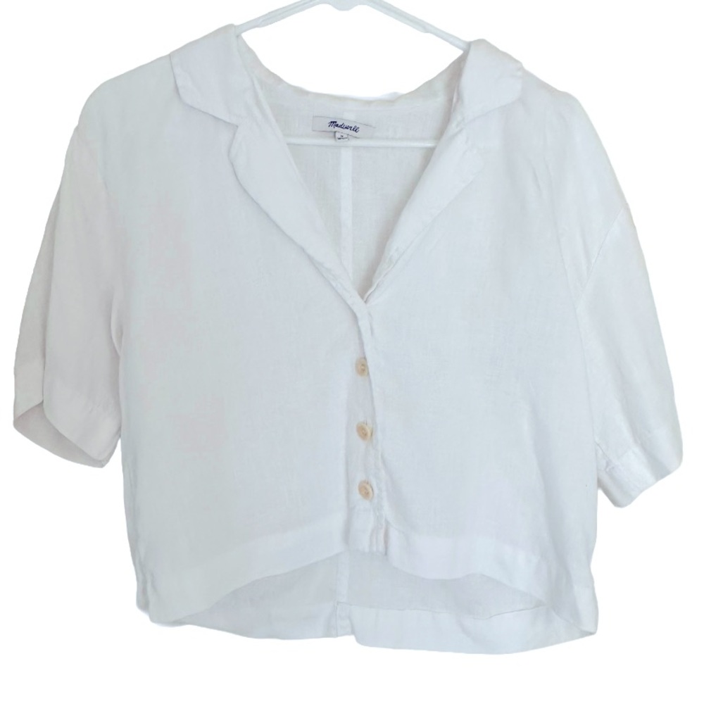 Madewell White Button-Down Crop Top